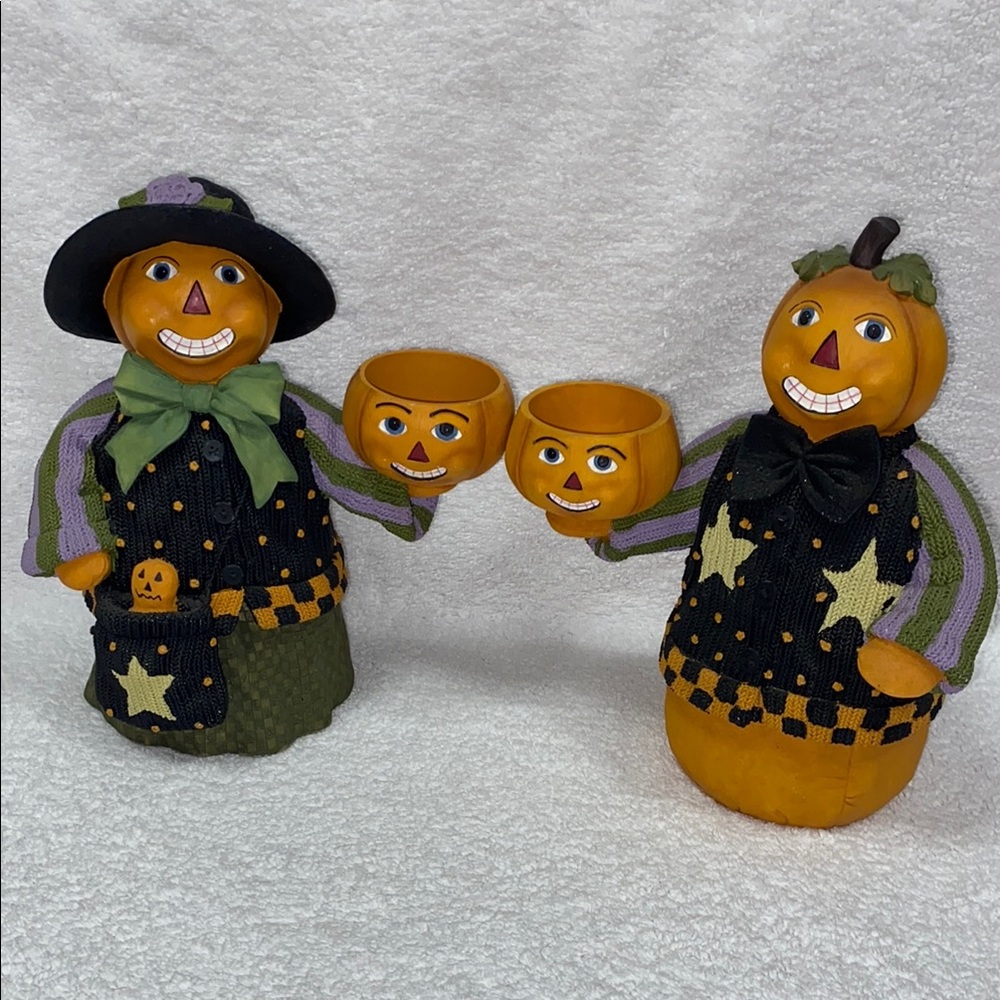 Vintage Sleepy Hollow Halloween Pumpkin tea light Set of 2 Heather Hykes artisan